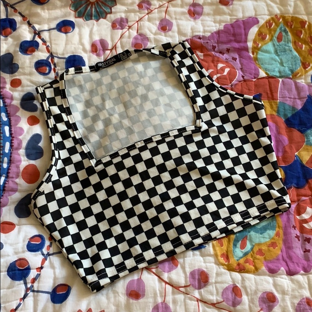 Nasty Gal Checkered Tank Top (size: 4)